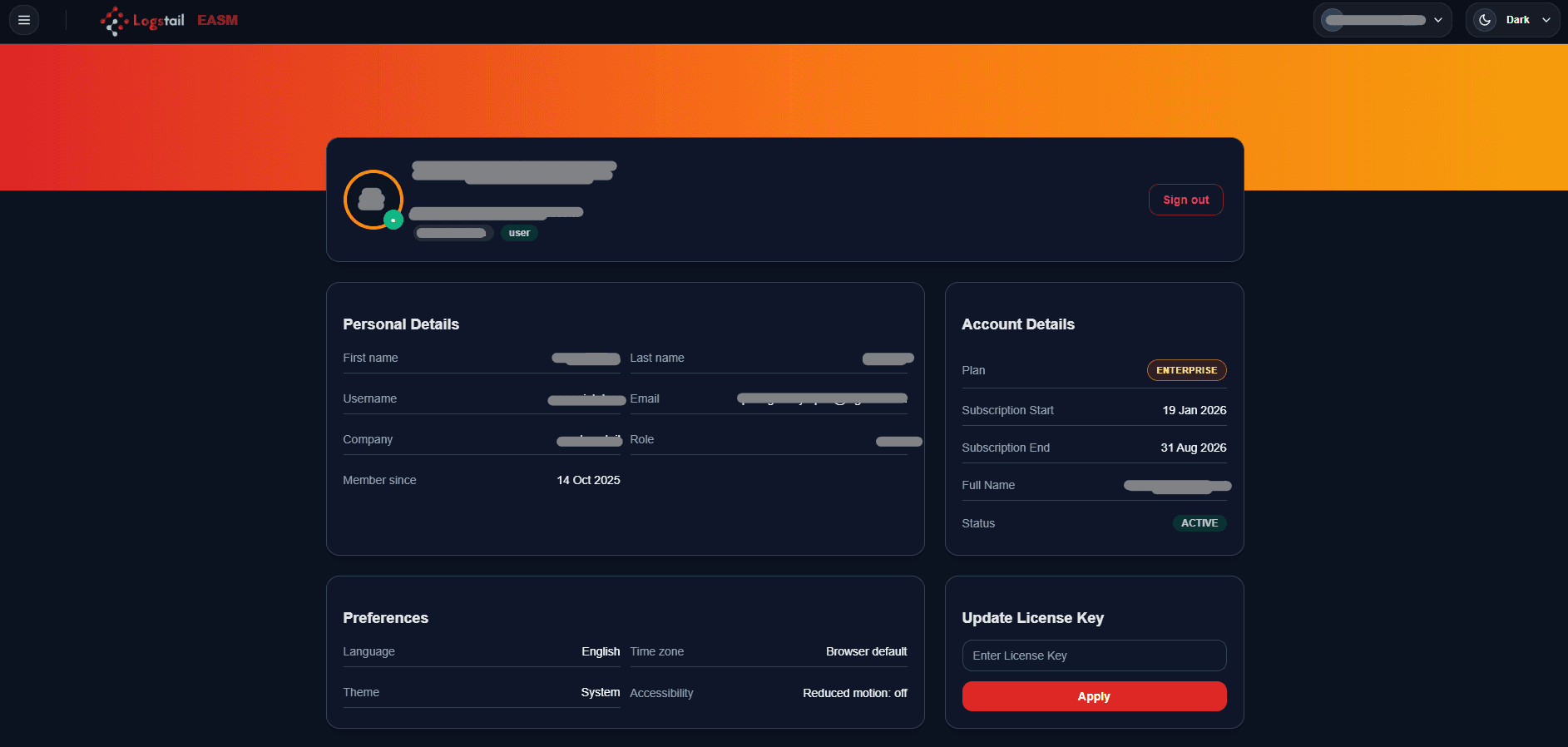 Logstail EASM User Profile